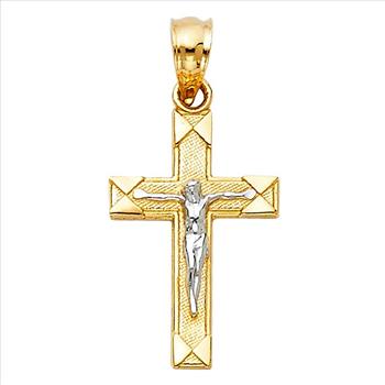 14K Two Tone Gold Crucufix Cross Pendant