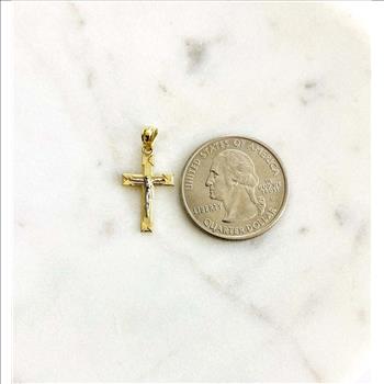 14K Two Tone Gold Crucufix Cross Pendant