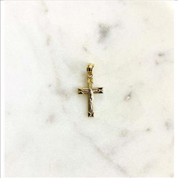 14K Two Tone Gold Crucufix Cross Pendant
