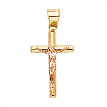 14K Two Tone Yellow and Rose Gold Crucifix Pendant - Suitable for Men & Women - 19 mm X 12 mm