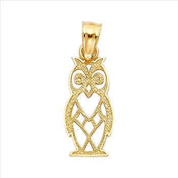 14K Yellow Gold Owl Pendant 15mm x 7mm