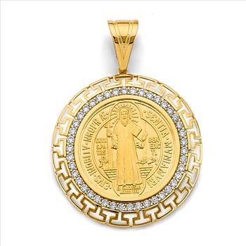 14K Two Tone Gold Cubic zirconia Greek Frame San Benito Pendant