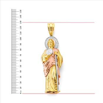 14K Tri Color Gold Cubic zirconia St. Jude Thaddues 3D Pendant