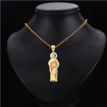 14K Tri Color Gold Cubic zirconia St. Jude Thaddues 3D Pendant