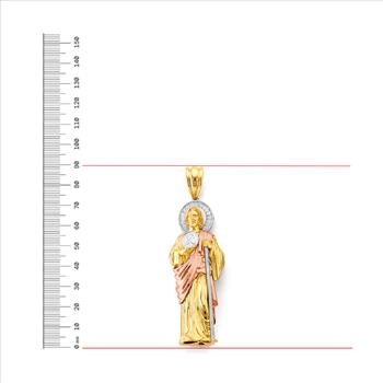 14K Tri Color Gold Cubic zirconia St. Jude Thaddues 3D Pendant