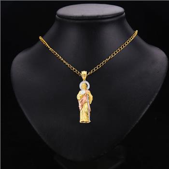 14K Tri Color Gold Cubic zirconia St. Jude Thaddues 3D Pendant