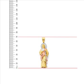 14K Tri Color Gold Cubic zirconia St. Jude Thaddues 3D Pendant