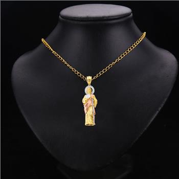 14K Tri Color Gold Cubic zirconia St. Jude Thaddues 3D Pendant