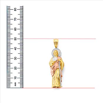 14K Tri Color Gold Cubic zirconia St. Jude Thaddues 3D Pendant