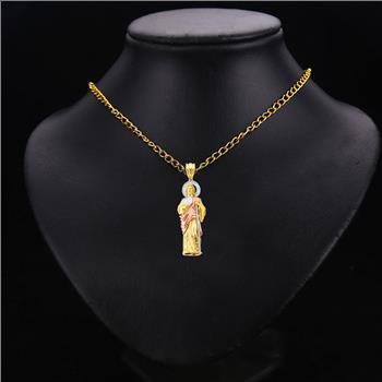 14K Tri Color Gold Cubic zirconia St. Jude Thaddues 3D Pendant