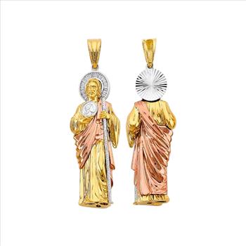 14K Tri Color Gold Cubic zirconia St. Jude Thaddues 3D Pendant