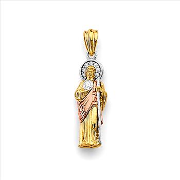 14K Tri Color Gold Cubic zirconia St. Jude Thaddues 3D Pendant