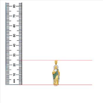 14K Two Tone Cubic zirconia St. Jude Thaddues 3D Pendant
