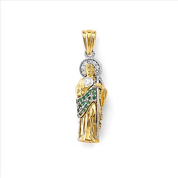 14K Two Tone Cubic zirconia St. Jude Thaddues 3D Pendant