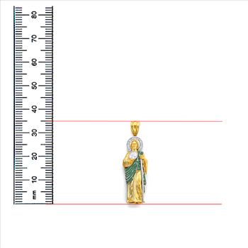 14K Two Tone Cubic zirconia St. Jude Thaddues 3D Pendant