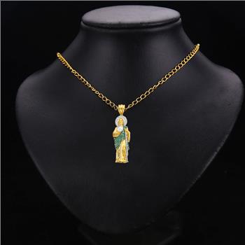 14K  Yellow Gold Cubic zirconia St. Jude Thaddues 3D Pendant