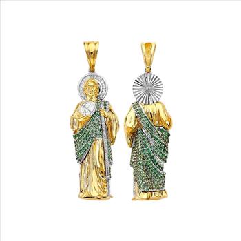 14K Two Tone Cubic zirconia St. Jude Thaddues 3D Pendant