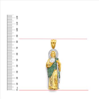 14K Two Tone Cubic zirconia St. Jude Thaddues 3D Pendant
