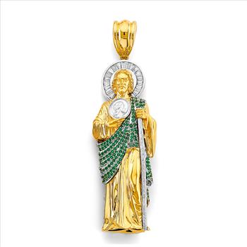 14K Two Tone Cubic zirconia St. Jude Thaddues 3D Pendant
