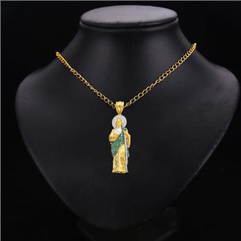 14K Two Tone Cubic zirconia St. Jude Thaddues 3D Pendant