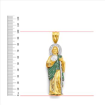 14K Two Tone Cubic zirconia St. Jude Thaddues 3D Pendant