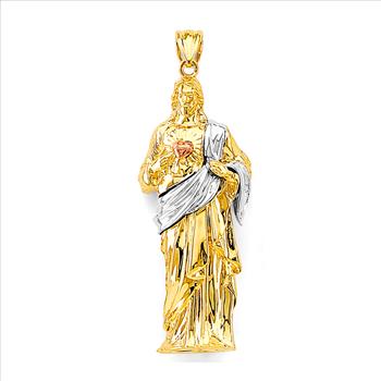 14K Tri Color Gold Sac Red Heart of Jesus 3D Pendant