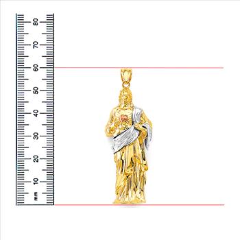 14K Tri Color Gold Sac Red Heart of Jesus 3D Pendant