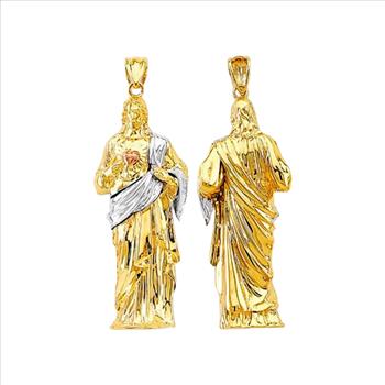 14K Tri Color Gold Sac Red Heart of Jesus 3D Pendant