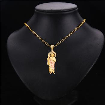 14K Two Tone Cubic zirconia St. Jude Thaddeus Pendant