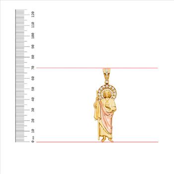14K Two Tone Cubic zirconia St. Jude Thaddeus Pendant