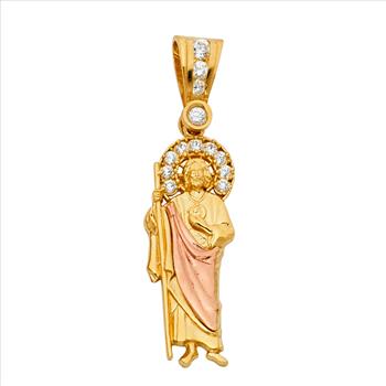 14K Two Tone Cubic zirconia St. Jude Thaddeus Pendant