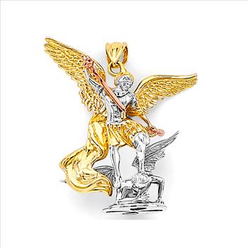14K Tri Color Gold St. Michael 3D Pendant