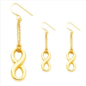 14K Yellow Gold Hollow Infinity Hanging Earrings