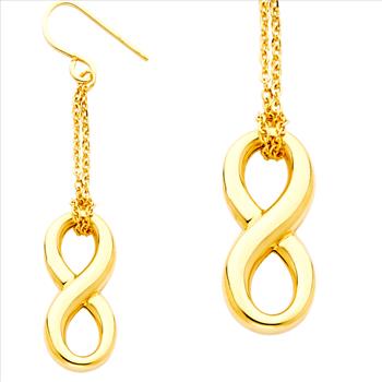 14K Yellow Gold Hollow Infinity Hanging Earrings