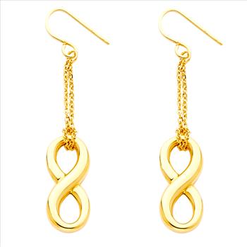 14K Yellow Gold Hollow Infinity Hanging Earrings