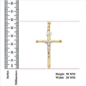 14K Two Tone Gold Hollow Round Tube Crucufix