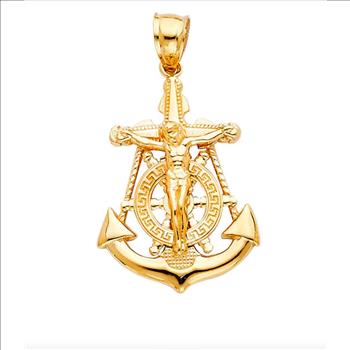 14K Yellow Gold Mariner Crucufix Pendant