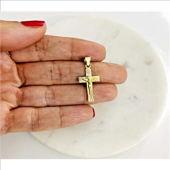 14K Yellow Gold Crucufix Stamp Pendant