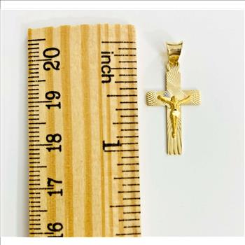 14K Yellow Gold Crucufix Stamp Pendant