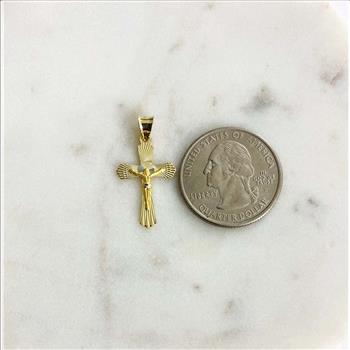 14K Yellow Gold Crucufix Stamp Pendant