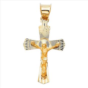 14K Yellow Gold Crucufix Stamp Pendant