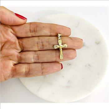 14K Yellow Gold Crucufix Stamp Pendant