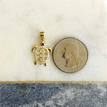 14K Two Tone Gold Turtle Pendant