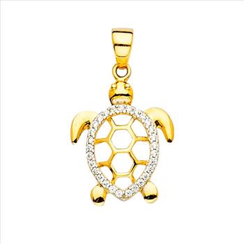 14K Two Tone Gold Turtle Pendant