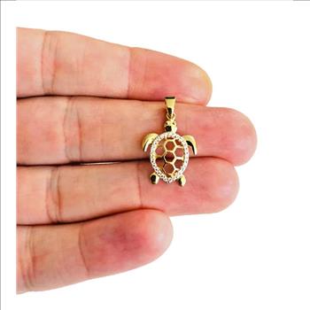 14K Two Tone Gold Turtle Pendant