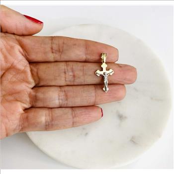 14K Two Tone Gold Cross with Jesus Pendant