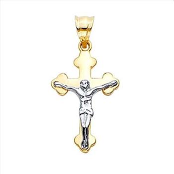 14K Two Tone Gold Cross with Jesus Pendant