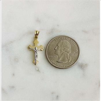 14K Two Tone Gold Cross with Jesus Pendant