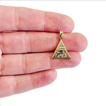 14K Two Tone Gold Eye of Horus Egyptian Pyramid Pendant