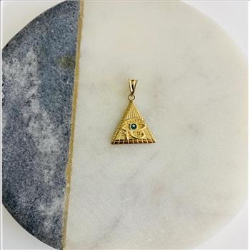 14K Two Tone Gold Eye of Horus Egyptian Pyramid Pendant